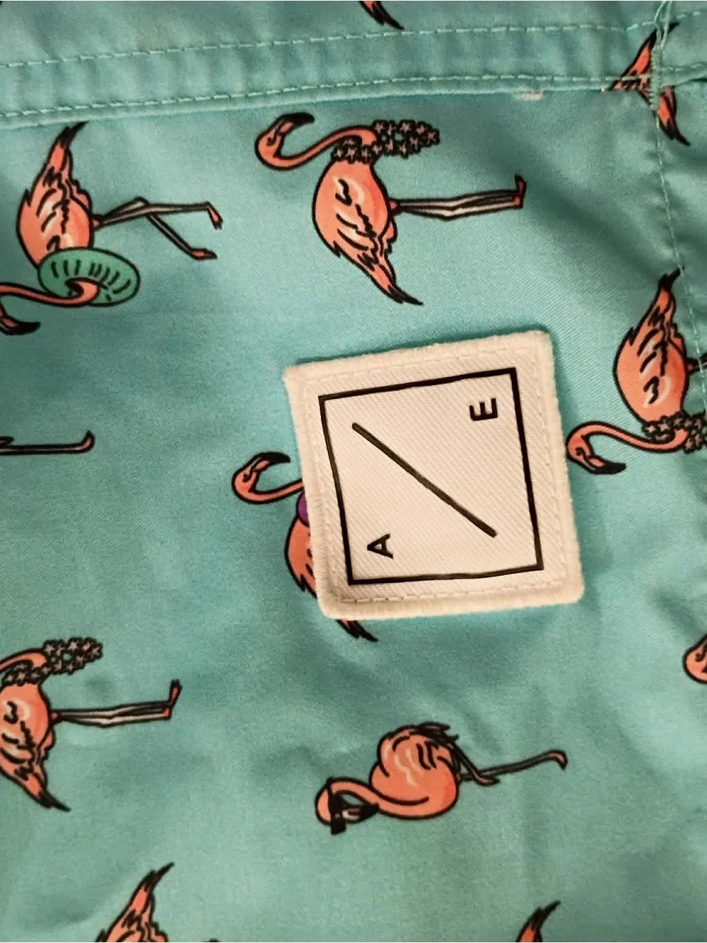 American Eagle Aqua Blue Flamingo Swim Shorts